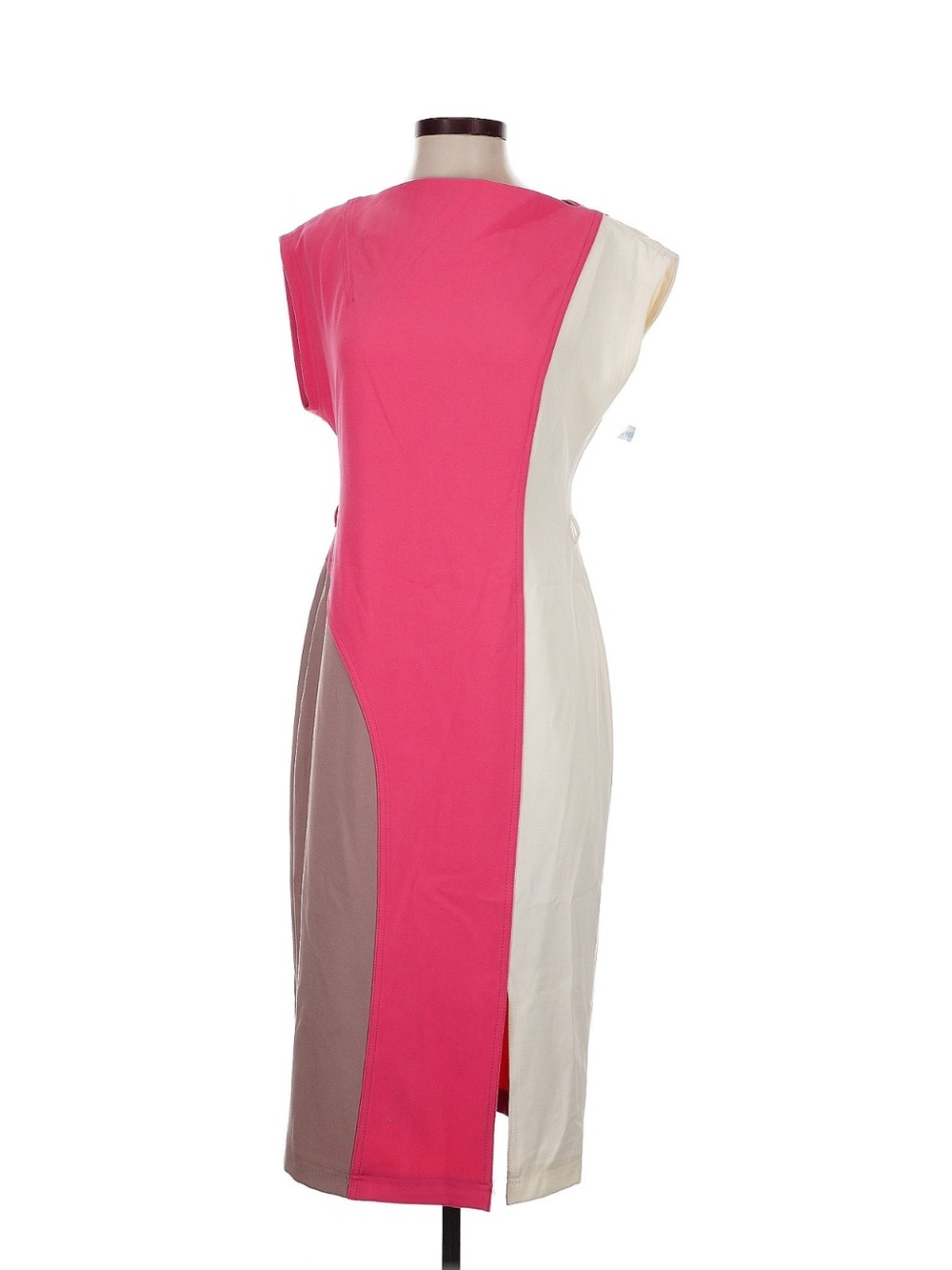 Donna Karan Pink, Cream & Taupe Colorblock Midi Dress